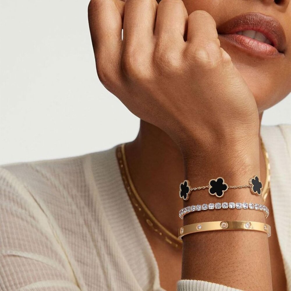 3pcs 18k Gold Stackable Bracelets With Cubic Zirc… - image 2